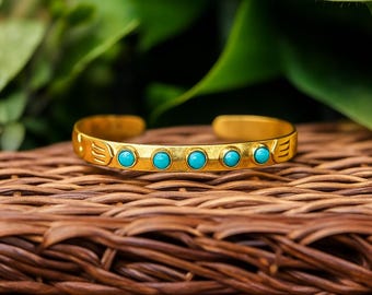 Gold Plated Turquoise Cuff Bracelet | Adjustable Boho Bangle