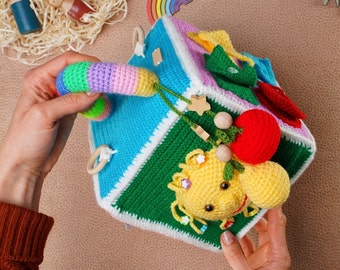 Busy Cube Cubotto Activity Cube crochetQuiet Cube Sensory Toy Game in amigurumi Cube for Toddler Didactic Cube SofyBee