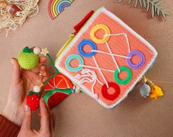 Busy Cube Cube Activity Cube Activity Cube crochetQuiet Cube Sensory Toy Amigurumi Game Cube for Toddler Didactic Cube SofyBee