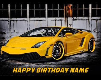 Lamborghini Sport Car Themed Personalised Birthday Edible Cake /& Cupcake topper