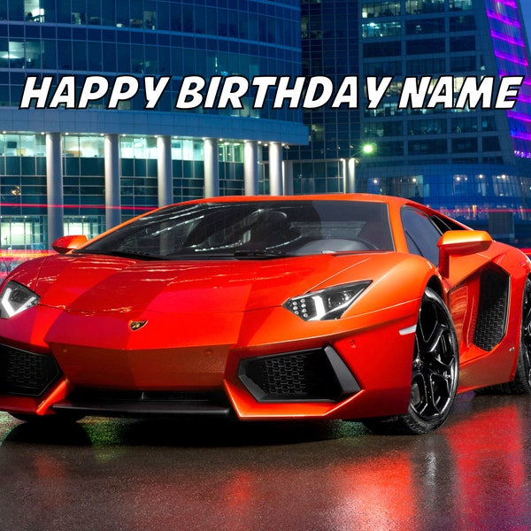 Orange Lamborghini Lambo Edible Image Cake Topper 1/4 Sheet Personalized