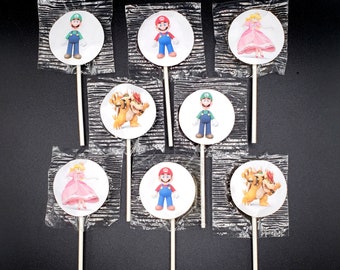 Super Mario and Friends Suckers Lollipops Birthday Party Favors Pack of 8, 12 or 16