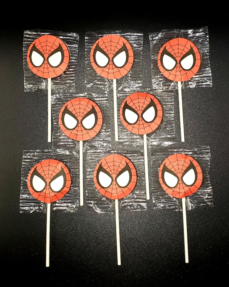 Spiderman Suckers Lollipops Birthday Party Favors Lot de 8, 12 ou 16 image 1