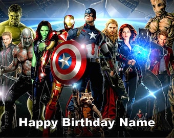 Avengers comestible Image gâteau d'anniversaire Topper 1/4 feuille personnalisé