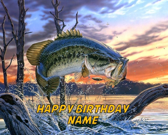 Bass Fish Fishing Edible Image Cake Topper 1/4 Sheet or 8 Round