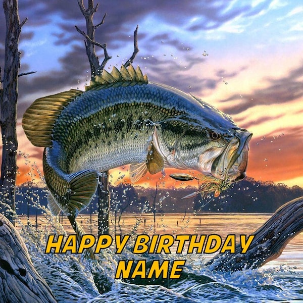 Bass Fish Fishing Edible Image Cake Topper 1/4 Sheet or 8" Round