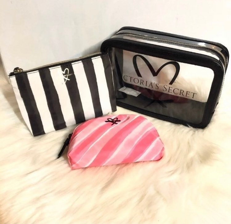 Victoria's Secret pink stripes Clutch/Wallet/Phone Case Purse with Wrist  Strap