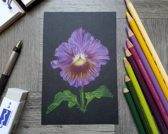 Simple Flowers in Blue Ink Original 4inx6in Drawing