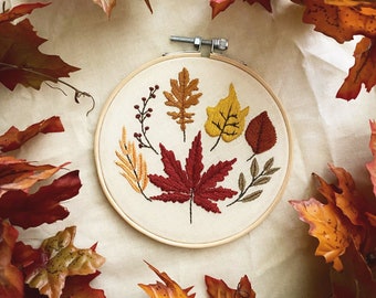 Fall Leaves Embroidery Hoop Art: Autumn Wall Decor