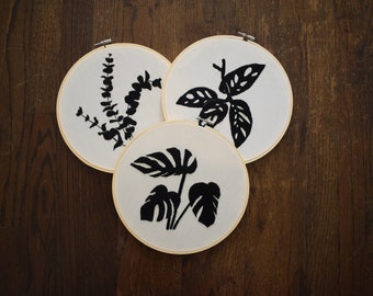Black and White Plant Embroideries