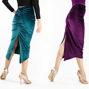 Different colors Velvet ''Gracia'' ruched tango skirt,  Argentine tango skirt, Milonga skirt, Pencil skirt,  Tango skirt, Party skirt,