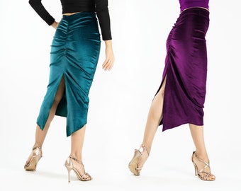 Different colors Velvet ''Gracia'' ruched tango skirt, Argentine tango skirt, Milonga skirt, Pencil skirt, Tango skirt, Party skirt,