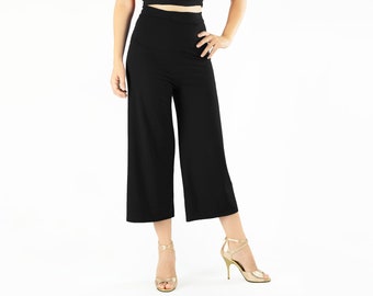 Black ''Arela'' tango pants, Wide pants, Argentine tango pants, Milonga pants,  Dance pants, salsa pants,  cropped Tango pants, Tango pants