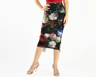 Different Floral prints ''Gracia'' tango skirt, Ruched skirt, Argentine tango skirt, Milonga skirt, Jersey skirt, Pencil skirt, Tango skirt