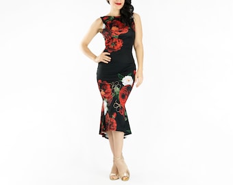 Floral ''Dora'' tango dress, Fishtail dress, Argentine tango dress, Evening dress, Elegant dress, Tango dress, Dora dress