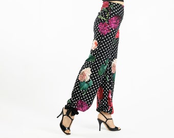 Printed ''Nira'' tango pants, Wide pants, Argentine tango pants, Milonga pants,  Dance pants, salsa pants,  cuff Tango pants, Tango pants