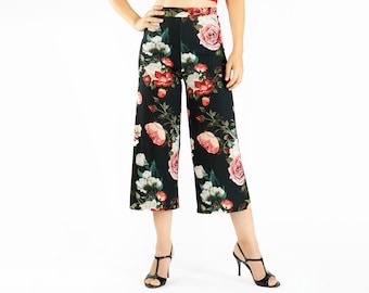 Pantalon de tango floral ''Arela'', Pantalon large, Pantalon de tango argentin, Pantalon de milonga, Pantalon de danse, Pantalon de salsa, Pantalon de tango coupé, Pantalon de tango