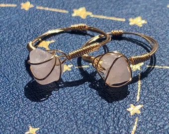 Wire Wrapped Rose Quartz Ring (gold)