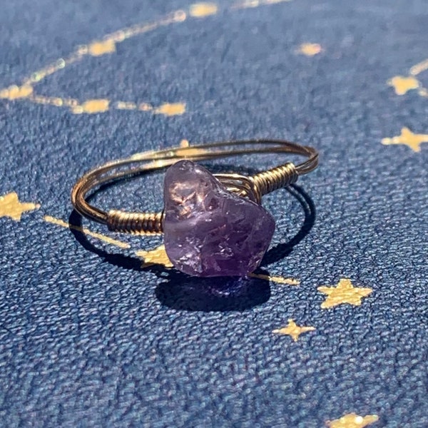 Wire Wrapped Amethyst Ring (gold)