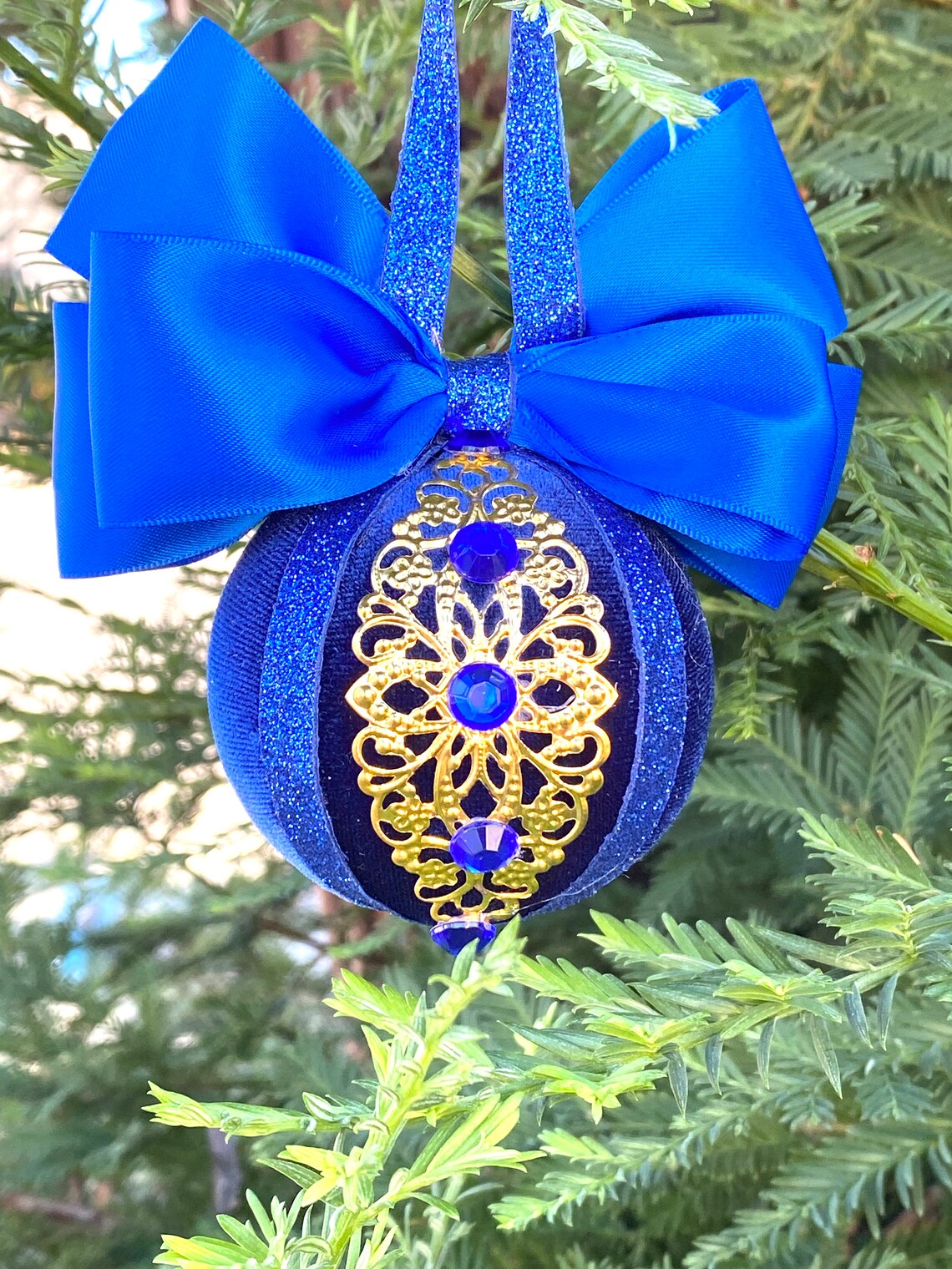 Royal blue Christmas velvet cover ornament Xmas bauble Etsy