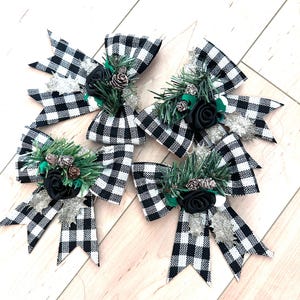 Black and White Buffalo Plaid Christmas Bows, Holiday Decor