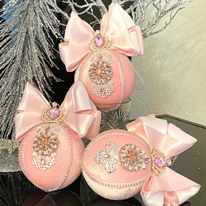 Pink Christmas  ornaments, Handmade balls, Xmas decorations, Tree decor, Pink Christmas, Pink room decor