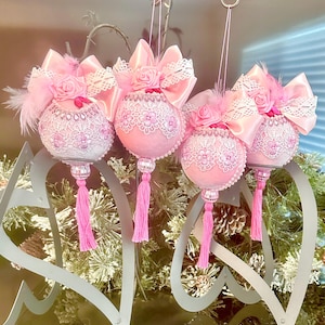 Pink Christmas ball, handmade christmas ornament, velvet cover rhinestone bauble, pink Christmas decor, tree ornament, pink velvet bauble
