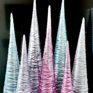 Sparkling  metallic fabric  trees, mini cone trees,  Holiday decoration, X-mas silver metallic covered trees, Easter  trees