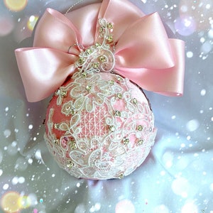 Pink Christmas ball, handmade christmas ornament, velvet cover rhinestone bauble, pink Christmas decor, tree ornament, pink velvet bauble