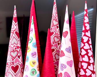 Valentine trees, Handmade Fabric Wrapped Mini Cone Trees,  Valentine's Day Decor