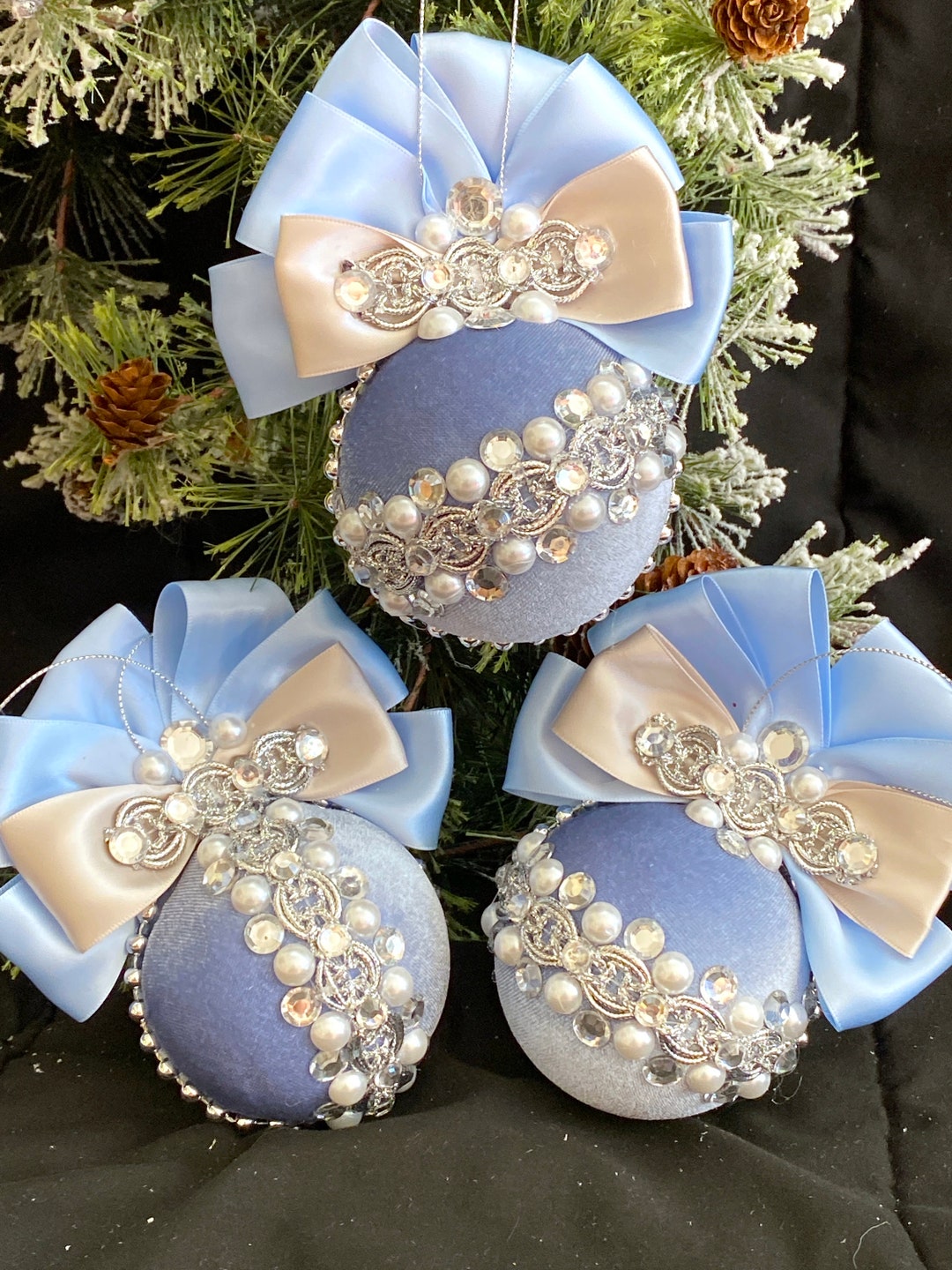 Blue Christmas Tree Bauble Velvet Cover Ornament Dust Blue - Etsy