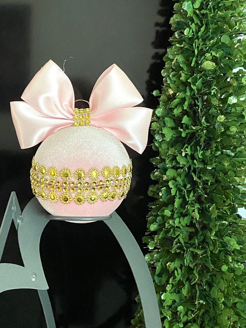 Pink Christmas Bauble, White Ball, Tree Black and Gold Ornament, Tree