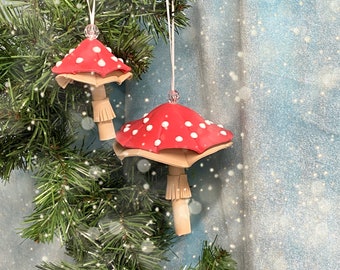 Christmas handmade mushroom, foam ornament, Christmas foam mushroom, set of 2 ornaments