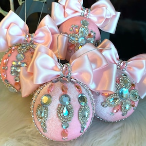 Pink Christmas ornaments, holiday tree balls, rhinestone bauble, Pink  tree decor,Pink Christmas. Wedding, pink room decor, Christmas gift