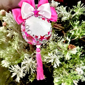 Pink Christmas  ball, pink tree bauble,  pink  and silver  Christmas decor, pink  tree decor, Christmas gift, room  pink decor