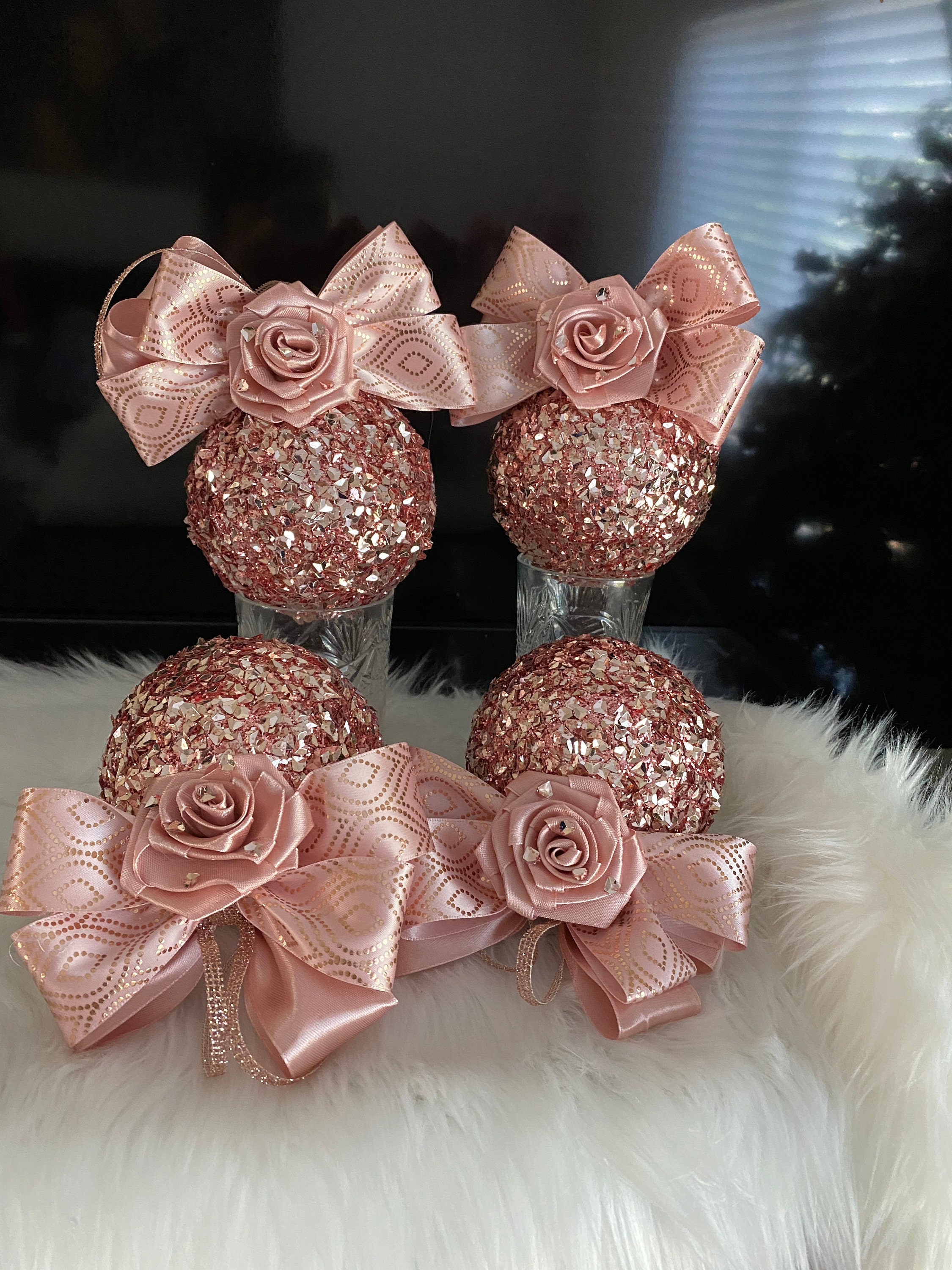 Set of 4 Rose Gold Christmas Ornament Tree Rose Gold Ball Etsy