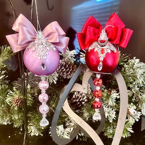 Pink Christmas ornaments, holiday tree balls, rhinestone bauble, Pink  tree decor,Pink Christmas. Wedding, pink room decor, Christmas gift