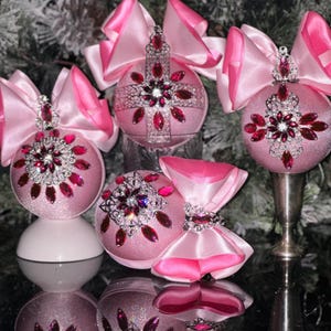 Pink Christmas  ball, pink tree bauble,  pink  and silver  Christmas decor, pink  tree decor, Christmas gift, room  pink decor