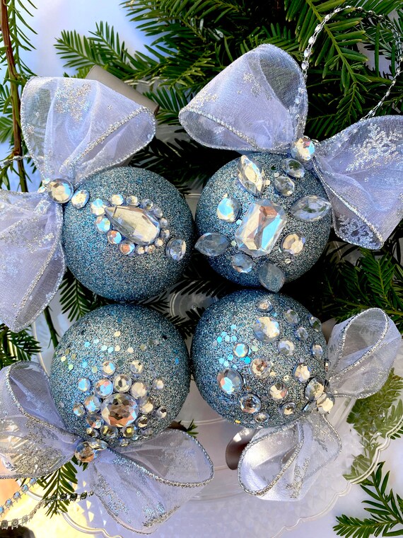 4 ps set of dark grey Christmas ornaments holiday tree balls Etsy