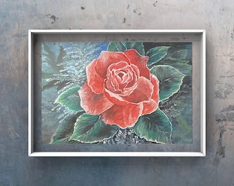 Original Red Rose Painting, Floral Acrylic Art on Canvas , original acrylic paintings