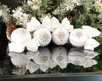 White and silver rhinestones ball, Christmas gift, wedding