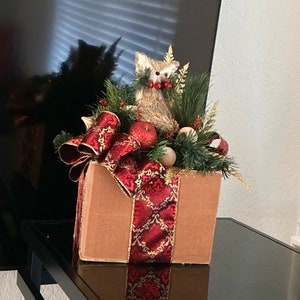 Christmas centerpiece, One of a kind centerpiece, Christmas fox table centerpiece, Christmas gift, Gift box table centerpiece