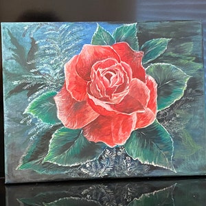Rose painting, optimistic painting Flower painting acrylic  on canvas Original red Rose blush Floral Wall art Mother&#39;s day, flower art