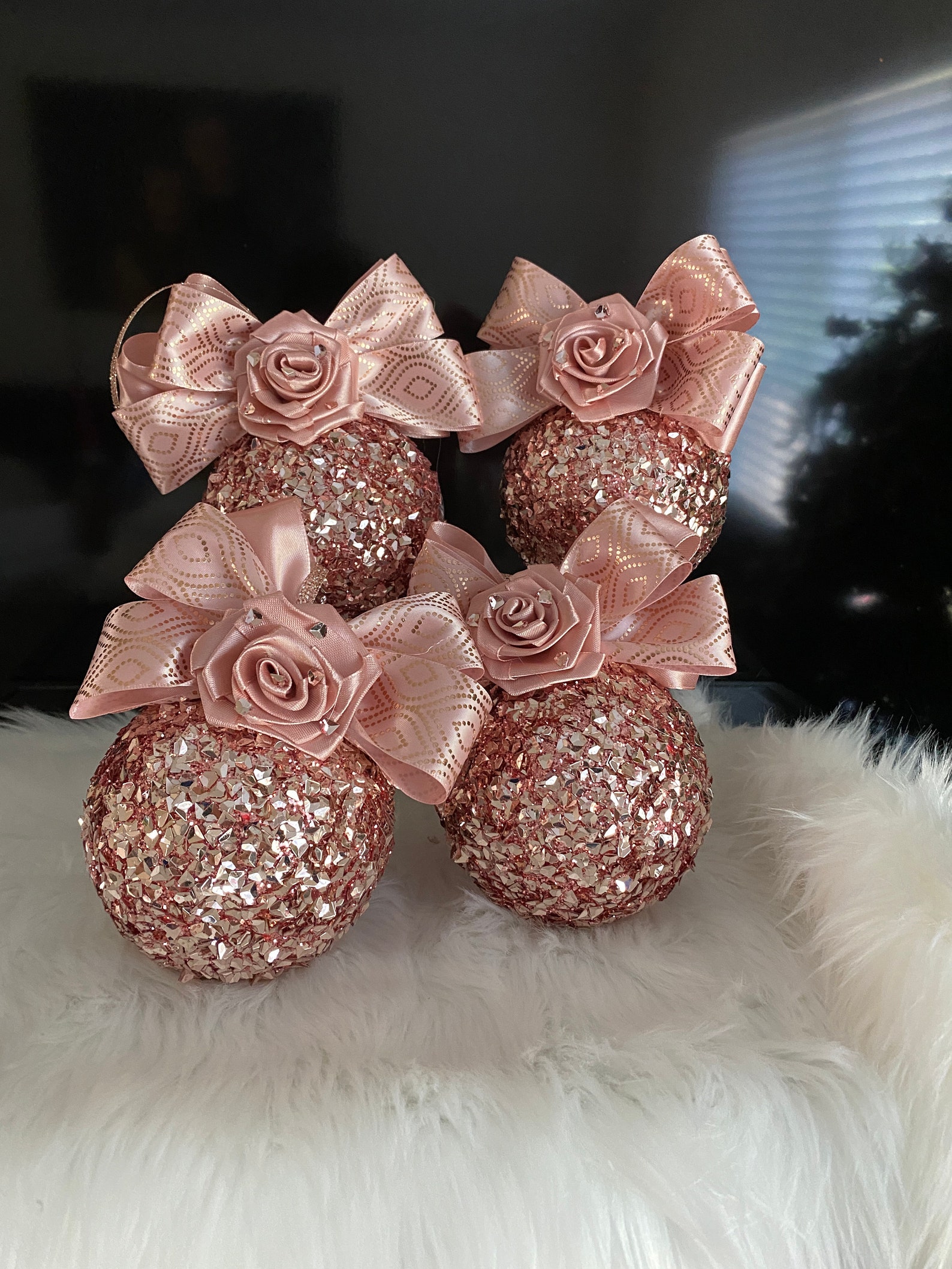 Set of 4 Rose Gold Christmas Ornament Tree Rose Gold Ball Etsy