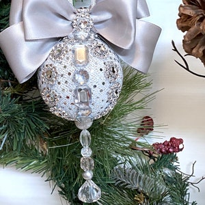 Handmade Christmas balls, rhinestones tree bauble, holiday tree decor, winter holiday decoration, Christmas gift, Christmas ornaments,