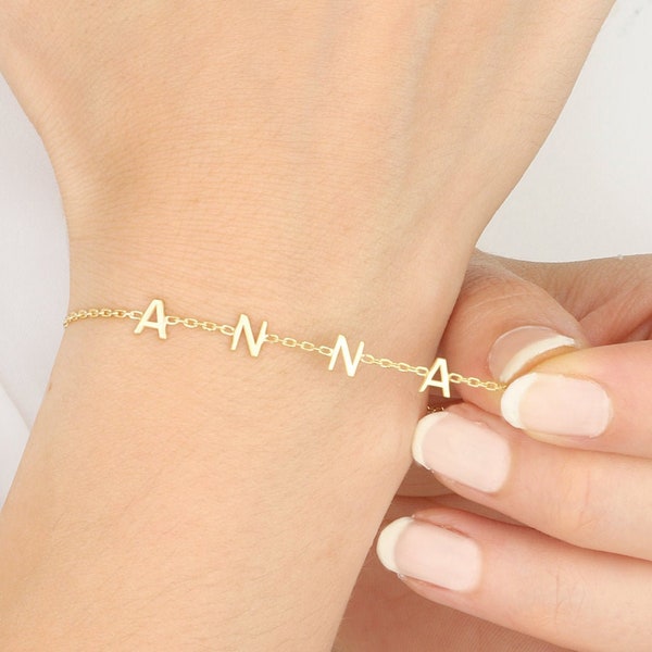 14K Solid Gold Name Bracelet, Silver Initial Letter Bracelets, Personalized Jewelry, Custom Made Gifts For Grandma's, Best Mother's Day Gift