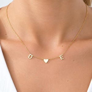Personalized Initial Heart Necklace, 14K Gold Name Pendant, Sterling Silver Letter Jewelry, Gift For Mothers