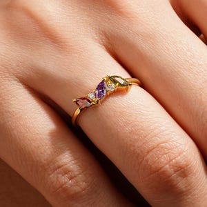Custom Marquise Birthstone Ring, Personalized Family Jewelry For Women