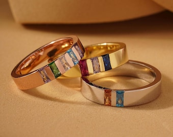 Personalized Birthstone Ring for Mom, Baguette Family Ring, Custom Mother Jewelry, Grandma Gift