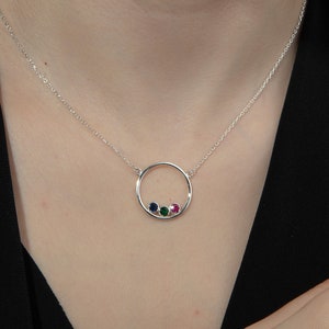 Silver Birthstone Necklace For Mom, 14K Gold Custom Birthstone Circle Necklace, Personalized Jewelry, Meaningful Gifts, Unique Gifts For Mom